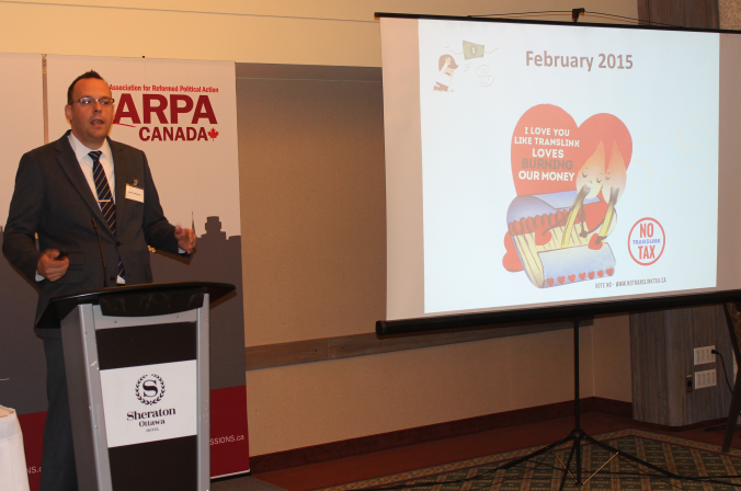 Jordan Bateman of the Canadian Taxpayers Federation speaks to God & Government delegates